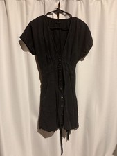 Quince Dress Size XS Black Lyocell V-Neck Short Sleeve Button Front