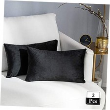 Set of 2 Rectangle Throw Pillow Covers Super Soft 20" x 12" Pack of 2 Black