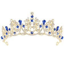 Silver Crowns and Gold Tiaras for Women, Queen Crystal 1 Q. Gold royal Blue