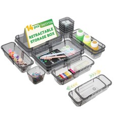 14 PCS Black Expandable Drawer Organizer, 3 Sizes Drawer Organizers and Stora...