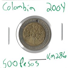 Coin Colombia 500 Pesos 2004 KM286, bimetallic