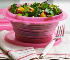 NUOVO Tupperware - Set di 2 ciotole pieghevoli piatte rosa 700 ml/3 tazze SPEDIZIONE GRATUITA