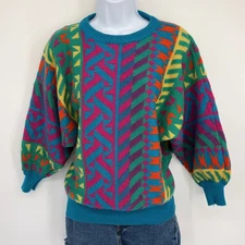 Vintage Abstract Geometric Knit Sweater Coogi Style 80s 90s Korea Retro M Filet