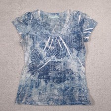 Maurices Shirt Womens Large Blue Butterfly Scoop Neck Short Sleeve Tee Top