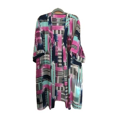 Catherines Kimono 2X Lightweight Open Front Geometric Artsy Boho Avante Garde