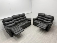 LA Z BOY ‘Anderson’ Manual Recliner 3 + 2 Seater Black Leather Sofa