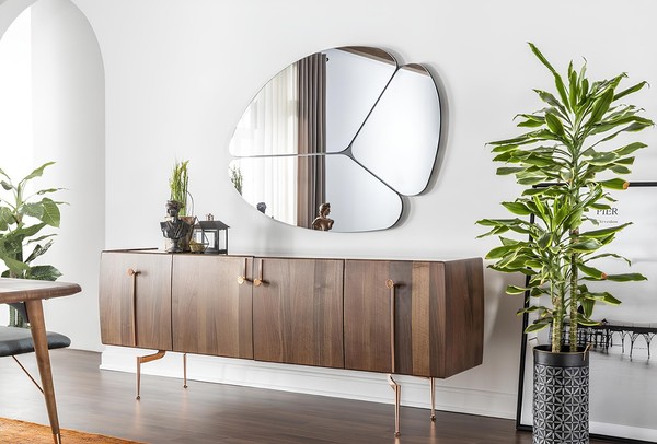 Sideboard Kommode Anrichte Spiegel Holz Braun Anrichte SchräNke Set 2Tlg.-image