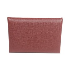 HERMES PHW Calvi Card Holder Card Case Epsom Leather Rouge H