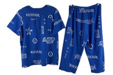 Vintage MaxiMa Women's Large Crinkle Blue Fish 2-Piece Outfit Sweatsuit