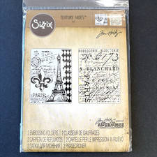 Holtz Eiffel Tower  French Script Set of 2 New Embossing Folders Texture Fades