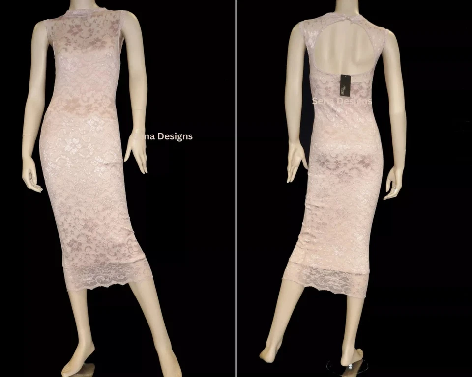 Mantel / Hoher Kragen Rückenfrei Jane Norman Midi Länge Spitzenkleid - Bild 2 von 2