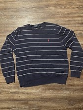 Vintage Polo Ralph Lauren Blue Striped Long Sleeve Knitted Sweater Size XL