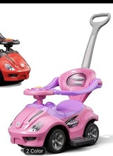 Pink and Red 4-Wheel Ride-On Car with Push Handle for Kids Ages 1-4