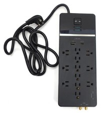 Rocketfish 12-Outlet Strip USB-C-USB 4,680 Joules Surge Protector - Black