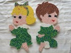 Vintage Melted Plastic Popcorn Christmas Children Praying Set of 2 Decorations — photo 2
