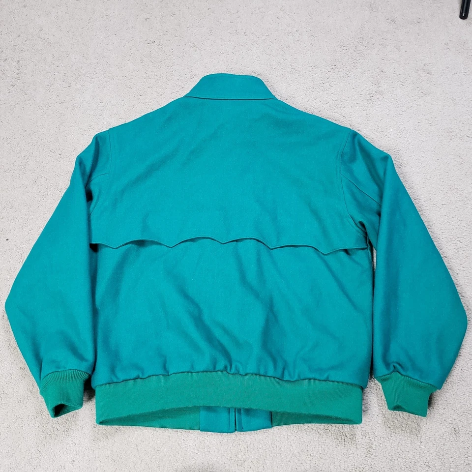 90 年代复古 Izod 飞行员羊毛夹克男式 M 绿色红羊毛衬里双翼 — 第 3/4 张图片