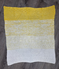 Hand Knitted Infant Baby Toddler Yellow White Blanket Gift 31"x29"