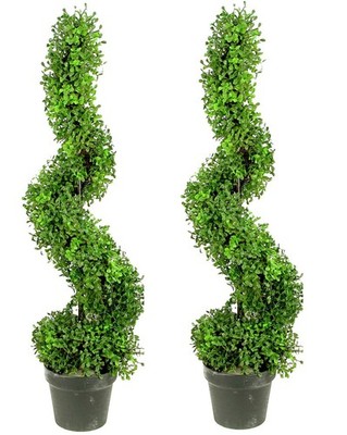 Admired By Nature 2 x 36 Inch Boxwood Spiral Shape Faux Planters for Home Dec...
