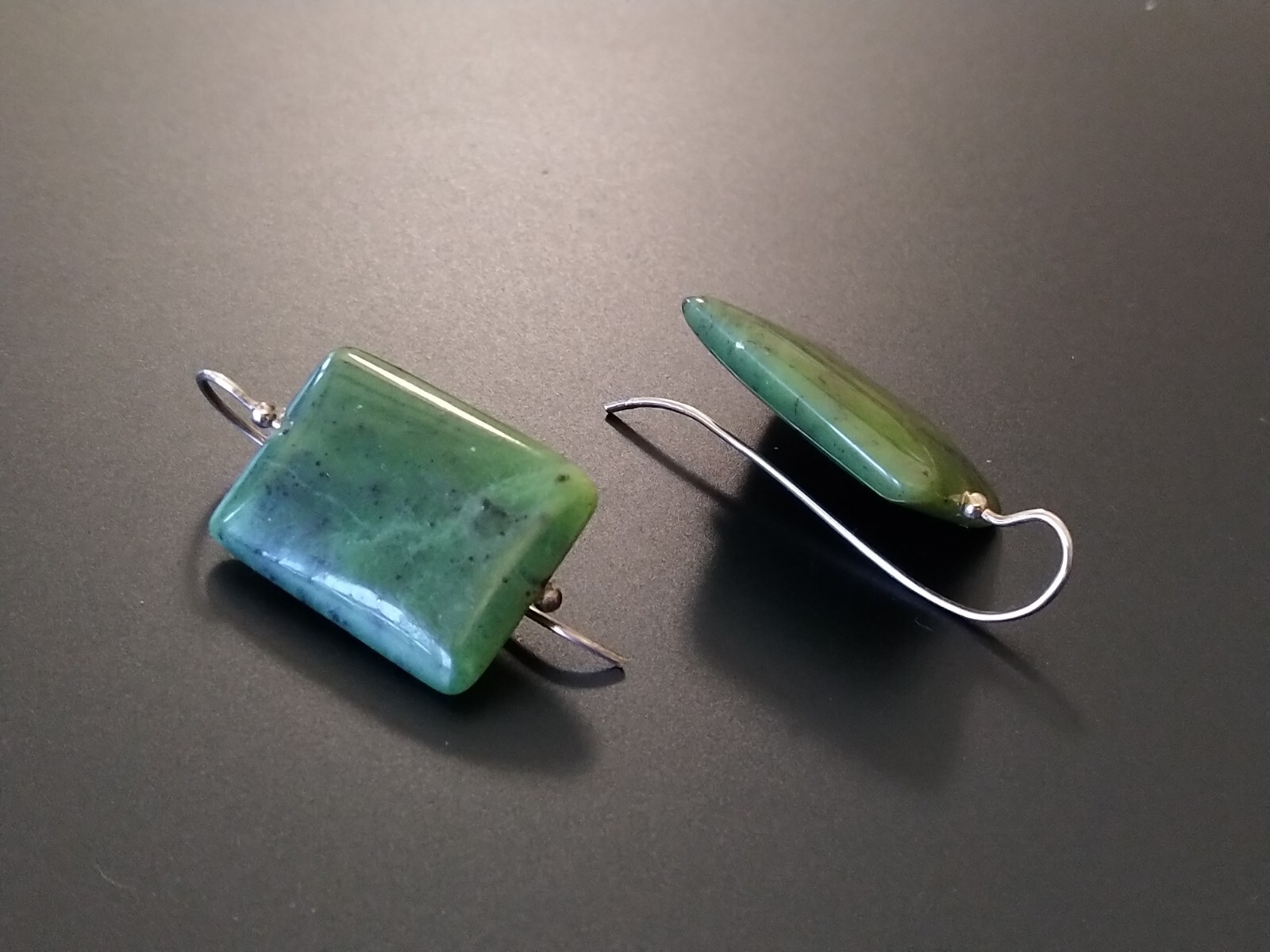 Large Jade Earrings Rectangle SILVER 925 - image 5