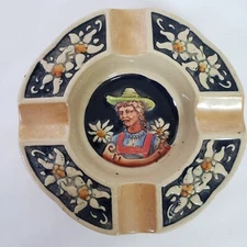 Lady Gardener Ashtray Sunflowers Made In Germany Number 2525 Hand Painted EUC