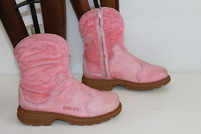 Bottines Diesel En Cuir Rose Avec Fourrure Synthétique - Taille 35/4 - Talon 2-7cm - Occasion Bon état