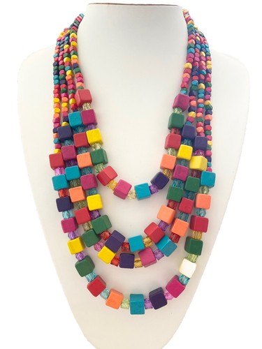 Damenkette Statement Halskette Lagenlook Holzkette Modeschmuck Bohemien Ibiza - Bild 3 von 10