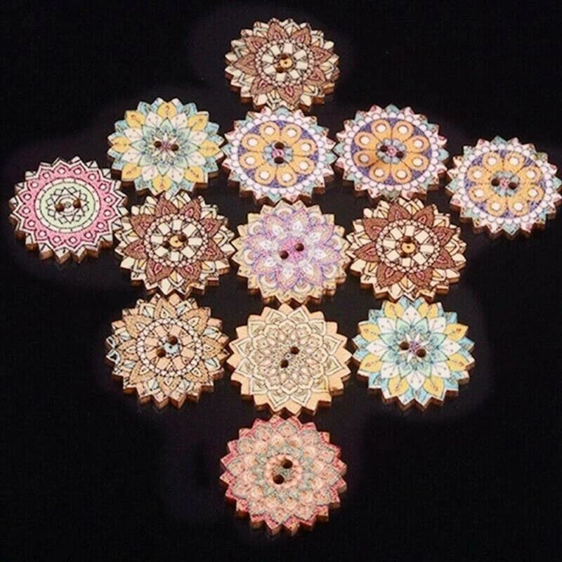 Wooden Round Sewing Buttons DIY 100Pcs Craft  Wood Flower  Holes 2  Scrapbooking - Image 4 of 4
