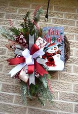 Let It Snow Snowman Grapevine Door Wreath Large Wreath Ribbon Picks Decor