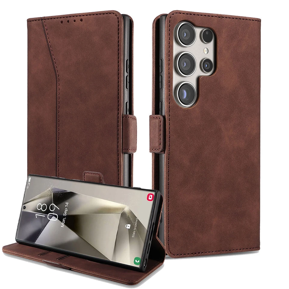Brown Leather Flip Wallet Case Cover For Samsung Galaxy S24/S24 Plus/S24 Ultra - Image 2 of 4