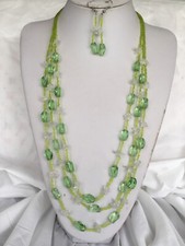 Three layers multi green and clear glass bead Necklace Earring Set