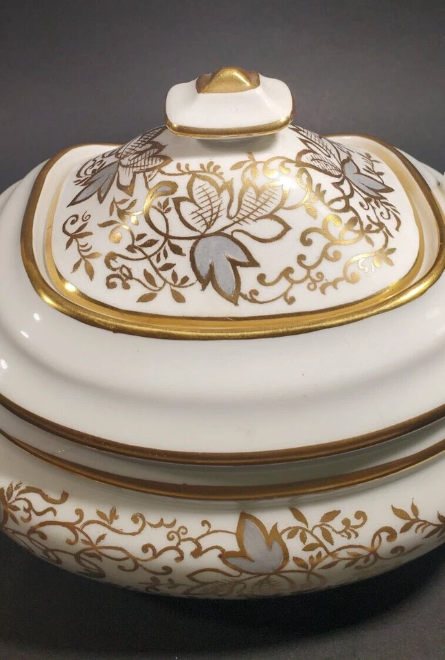 Copelands Grosvenor English Teapot # 9694 Hand Painted Gilt w Gray Leaves - Image 4 of 4