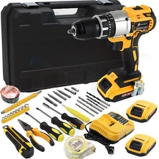 Cordless Brushless Impact Driver Hammer Drill Combo Kit with 2 Battery & Charger