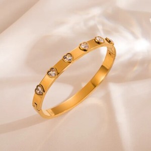 Authentic Radiant Devotion 18K Gold-Plated Clear Zircon Heart Bangle