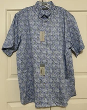 NWT Daniel Cremieux size L blue white yellow short sleeve button up shirt men's