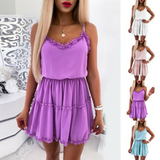 Women Sexy Strappy Mini Dress Summer Casual Ruffles Party Slip Dresses Sundress