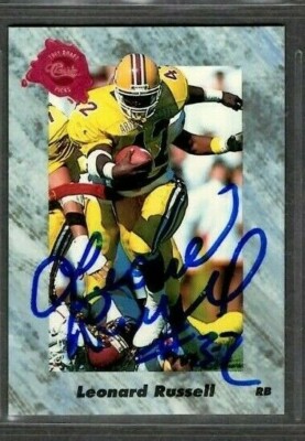 russell leonard football autograph 1991 signed classic card