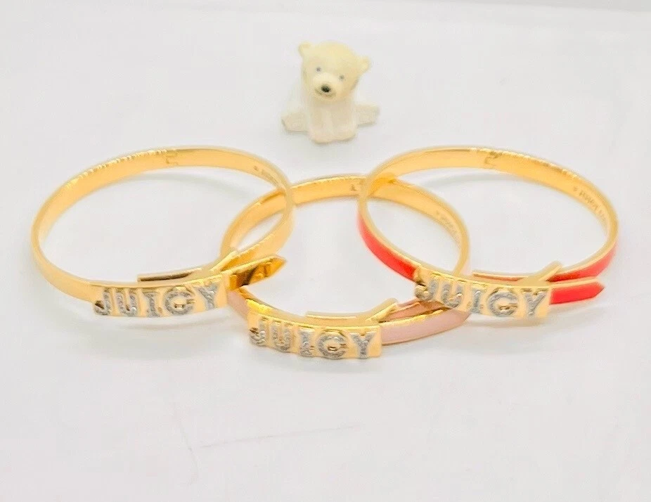 Nuevo, Juicy Couture 3 Colores Juicy Pave Cinturón Brazalete Set 3, Tamaño Ajustable Foto 2 de 4