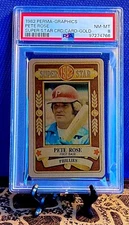 1982 Perma Graphics SSP GOLD Super Star Credit Cards PETE ROSE PSA 8 MINT