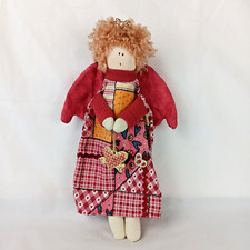 Russ Berrie Fabric Angel Doll Hearts Red Plaid Patchwork Christmas Holiday Decor