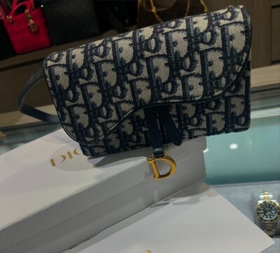 Christian Dior Saddle Belt Pouch Blue Dior Oblique Jacquard