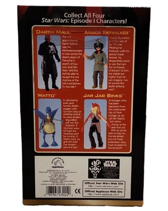 Applause Anakin Skywalker Kid's Collectible Star Wars Ep. I NIB