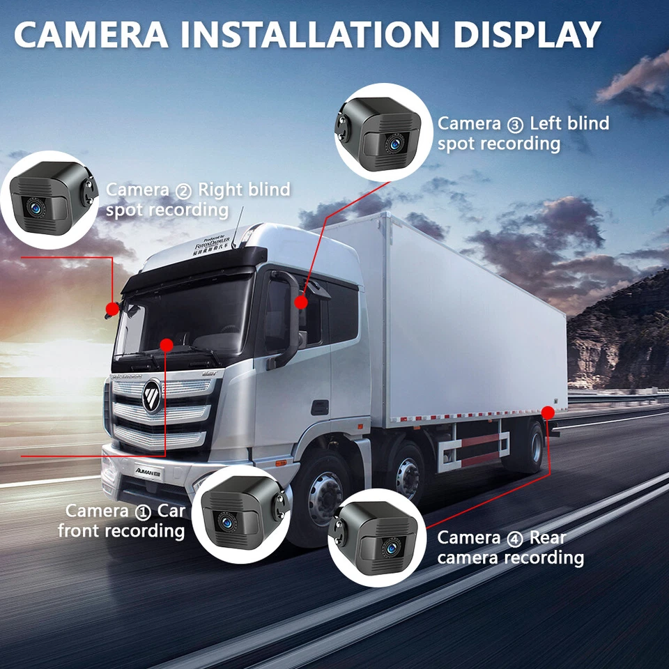 10.1" Truck Quad Monitor Dash Cam Camera DVR Record 4x 4CH Channel HD 360° View - Image 2 of 4