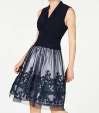 SL NY FASHIONS New York Illusion Soutache Trim Party Dress Navy Blue Size 10