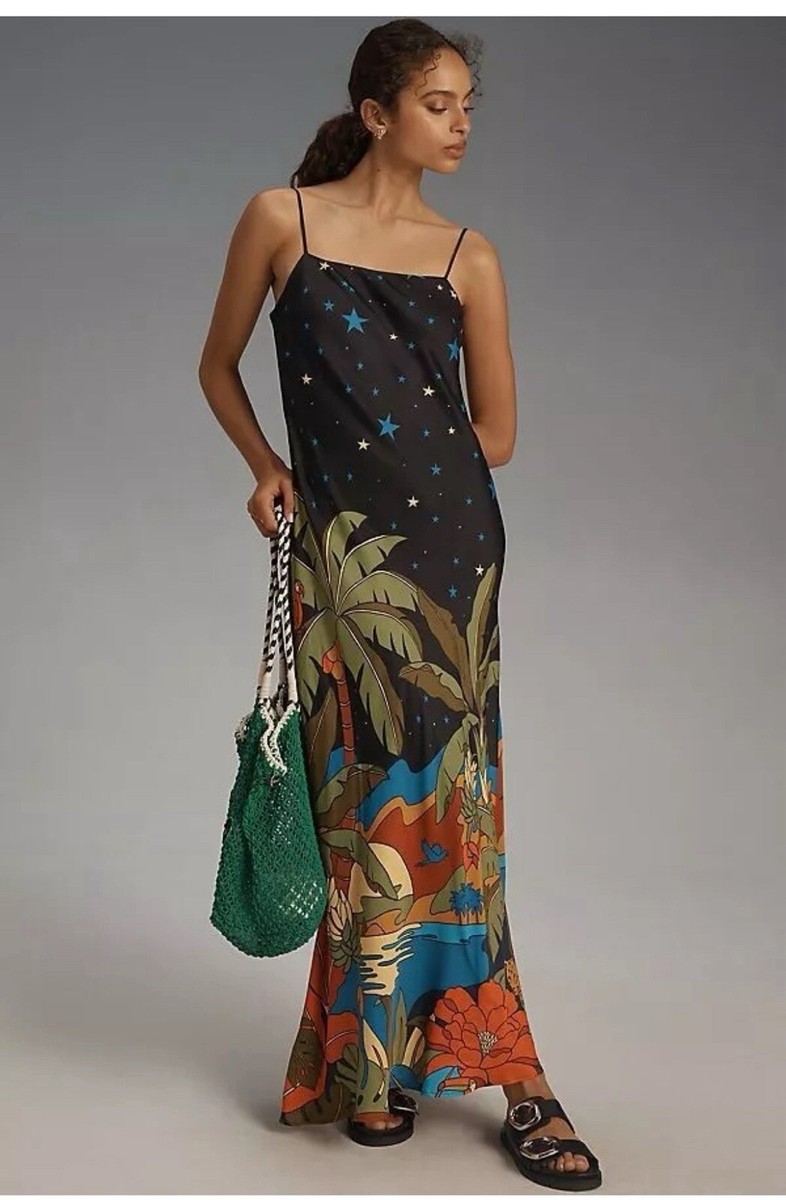 fitted lace wedding dress Blue Anthurium Flowers Slip Maxi Dress – FARM Rio main image 1