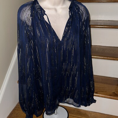 Crown & Ivy Midnight Blue Shimmer Gold Blouse Top Shirt NEW BID 4 CHARITY 282