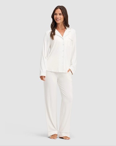Pigiama classico donna Cozy Earth bambù, avorio, manica lunga, pantaloni lunghi, nuovo con etichette, M