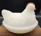 VINTAGE Small Milk Glass Hen on Nest Lidded Dish