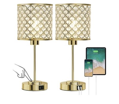 GyroVu Crystal Table Lamp Set of 2 Gold Touch Control Adjustable USB LED 17.25'' 