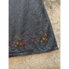 Vtg 90s Nina Capri Denim Maxi Dress Lg Embroidered Hem Patch Pockets Long Modest