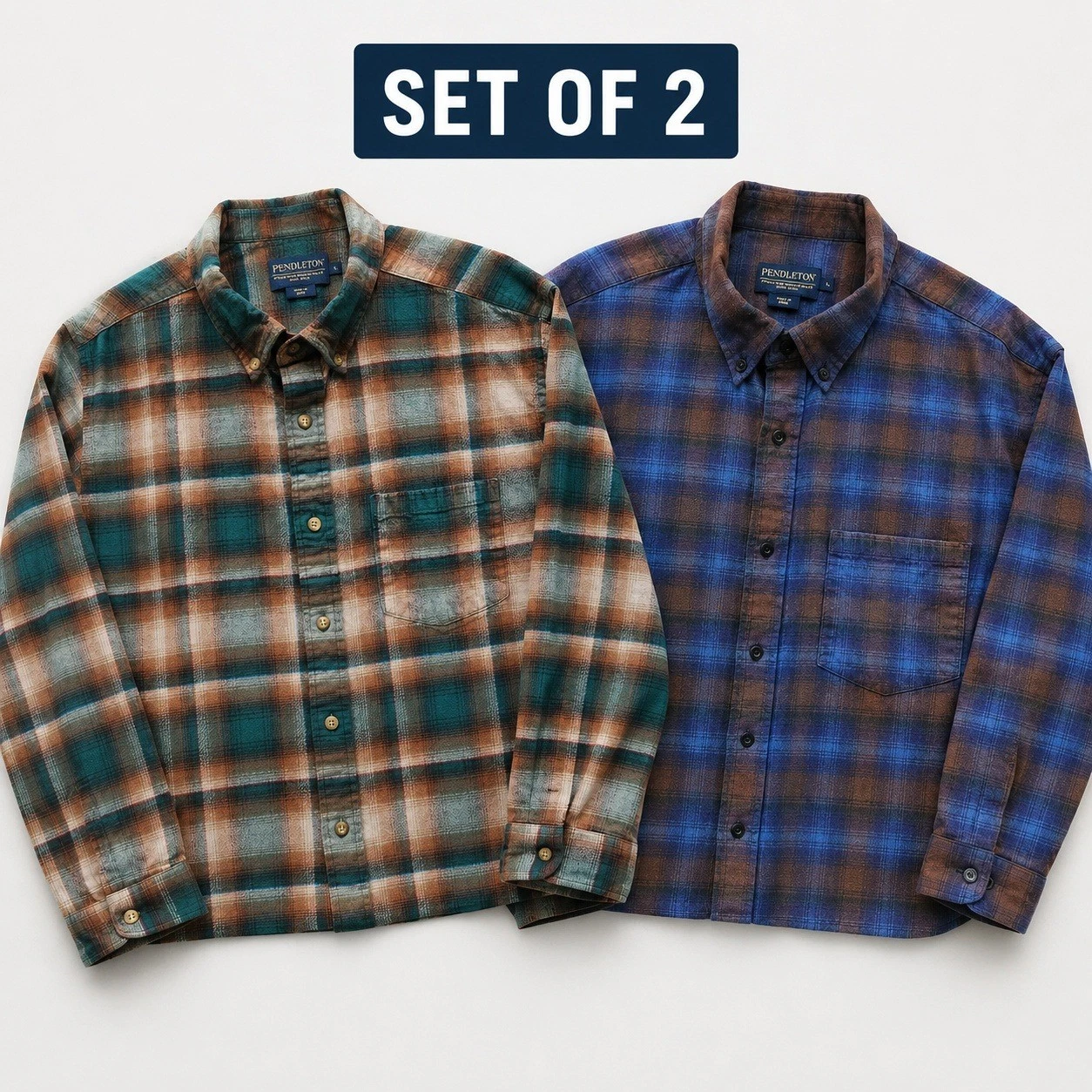 Pendleton Men's Plaid Flannel Button Down Shirt Lot 2 XL Cotton Outdoor Workwear